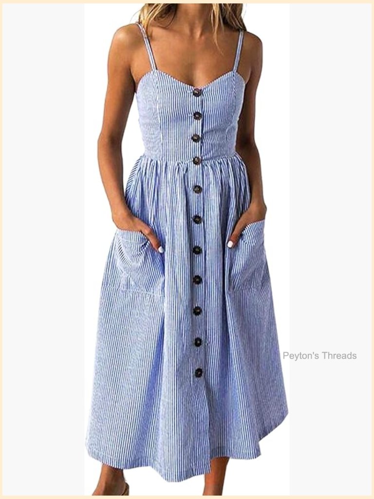 Spaghetti Strap Tie Front Swing Midi Dress Adjustable Straps